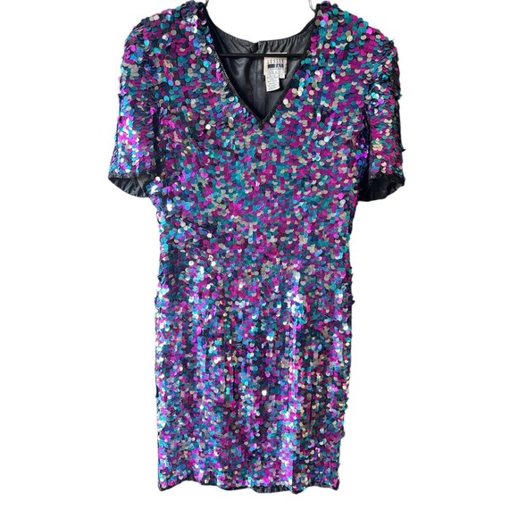 Vtg Silk Allover Paillette Cocktail Formal Sheath Mermaid Fairy New Years Party - Picture 1 of 12